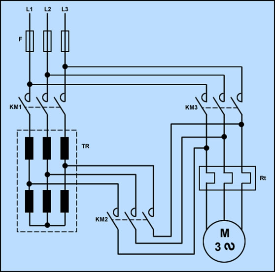 ARRANQUE MOTOR POR AUTOTRANSFORMADOR.Esquema de potencia