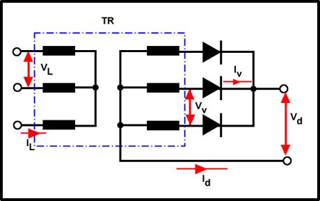 circuito rectificador trifásico de onda media